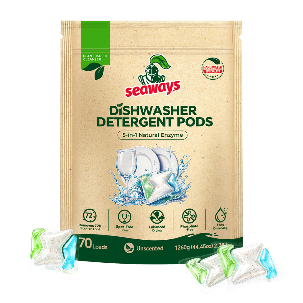 Seaways Dishwasher Detergent Pods, 70 count kraft pouch with unscented tri-chamber pods Seaways Dishwasher Detergent Pods, 70 count kraft pouch with unscented tri-chamber pods
