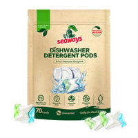 Seaways Dishwasher Detergent Pods, 70 count kraft pouch with unscented tri-chamber pods Seaways Dishwasher Detergent Pods, 70 count kraft pouch with unscented tri-chamber pods