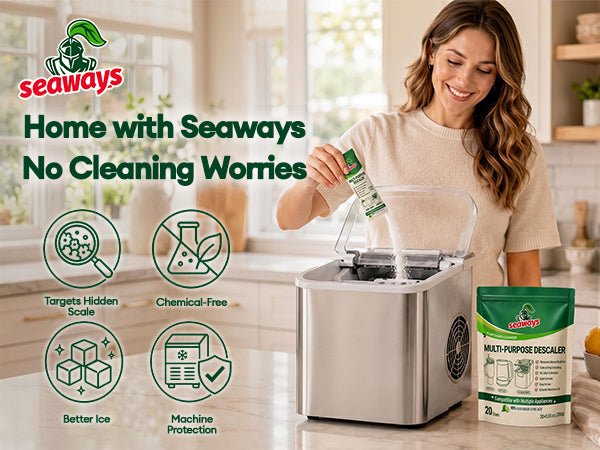 Seaways Multi-Purpose Descaler & Cleaner Powder Packets-For Ice Maker, Coffee Machine, Kettle, Tumbler & Showver Head | 99% Food-Grade Citric Acid | Limescale Remover9% Food-Grade Citric Acid | 20×0.35 oz Seaways Multi-Purpose Descaler & Cleaner Powder Packets-For Ice Maker, Coffee Machine, Kettle, Tumbler & Showver Head | 99% Food-Grade Citric Acid | Limescale Remover9% Food-Grade Citric Acid | 20×0.35 oz