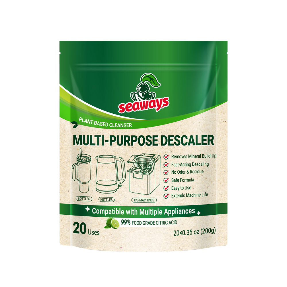 Seaways Multi-Purpose Descaler & Cleaner Powder Packets-For Ice Maker, Coffee Machine, Kettle, Tumbler & Showver Head | 99% Food-Grade Citric Acid | Limescale Remover9% Food-Grade Citric Acid | 20×0.35 oz Seaways Multi-Purpose Descaler & Cleaner Powder Packets-For Ice Maker, Coffee Machine, Kettle, Tumbler & Showver Head | 99% Food-Grade Citric Acid | Limescale Remover9% Food-Grade Citric Acid | 20×0.35 oz