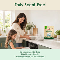 Mother and daughter unloading dishes washed with scent-free Seaways dishwasher pods
